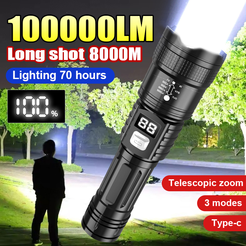 Tactical Flashlight Rechargeable - 100000LM Super Bright Led Flashlights Rechargeable